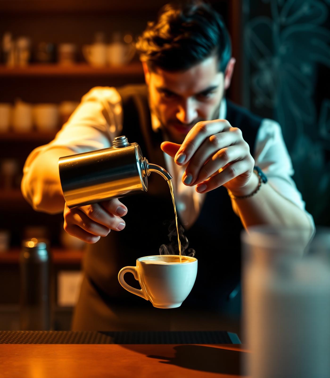 Barista pouring espresso